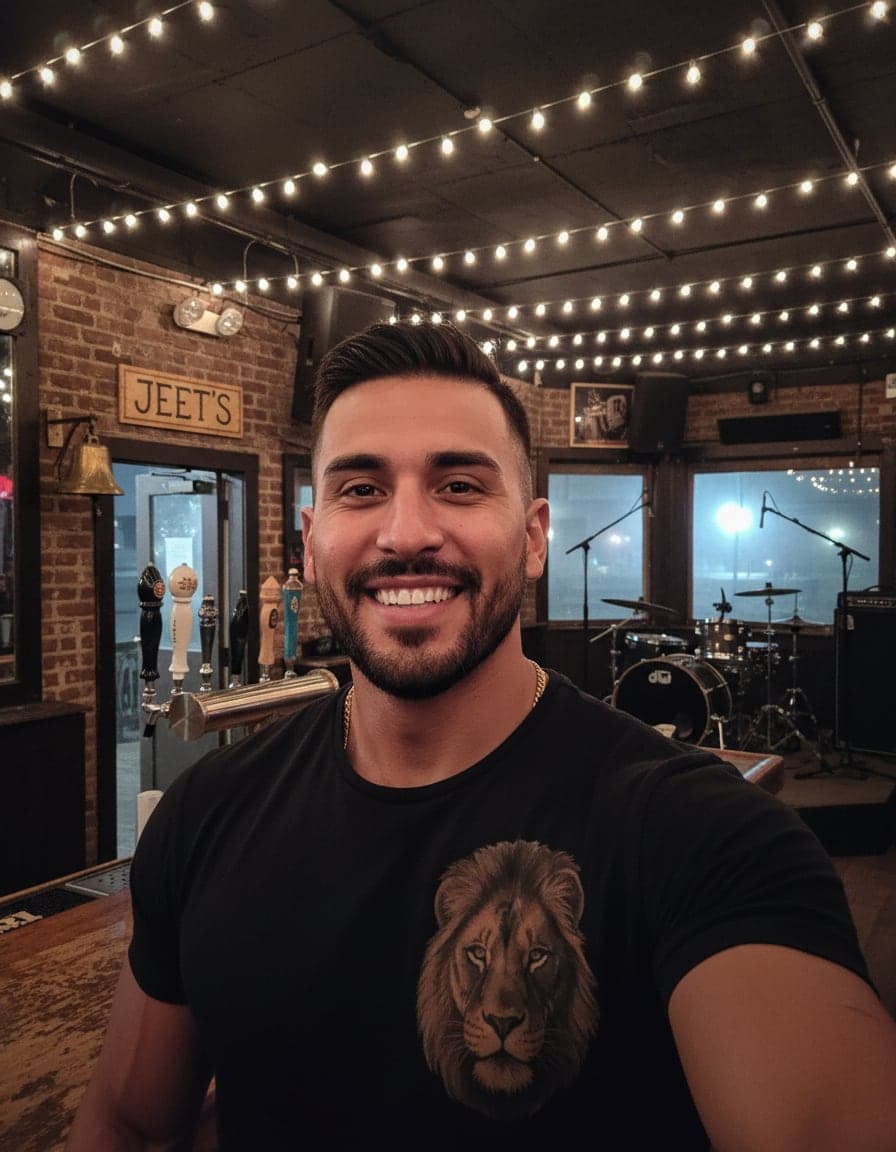 Selfie of Chad Romero at Jeet's Bar.