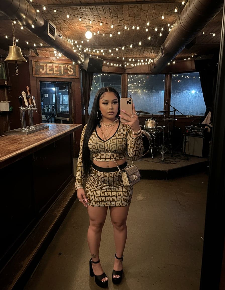 Selfie of Bella Cruz at Jeet's Bar.