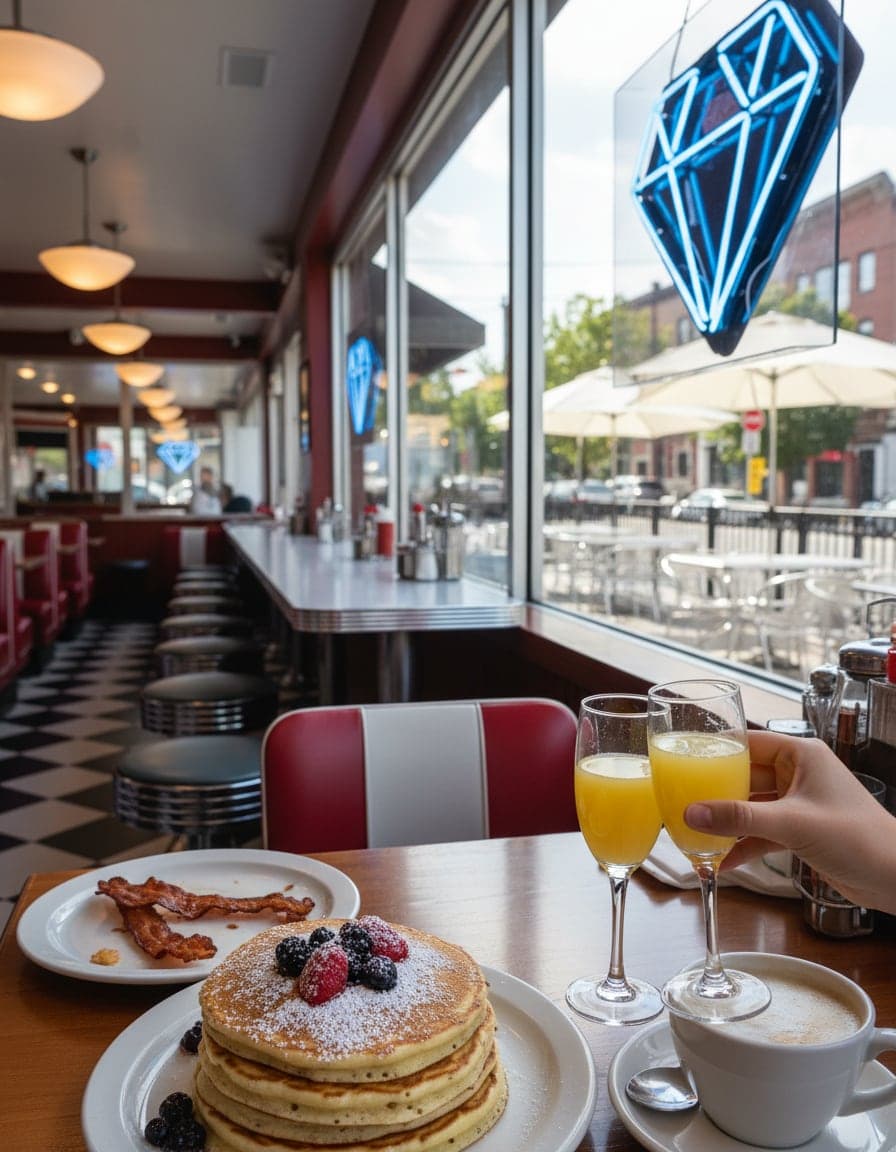 Food/drink on the table at Diamond Hands Diner.