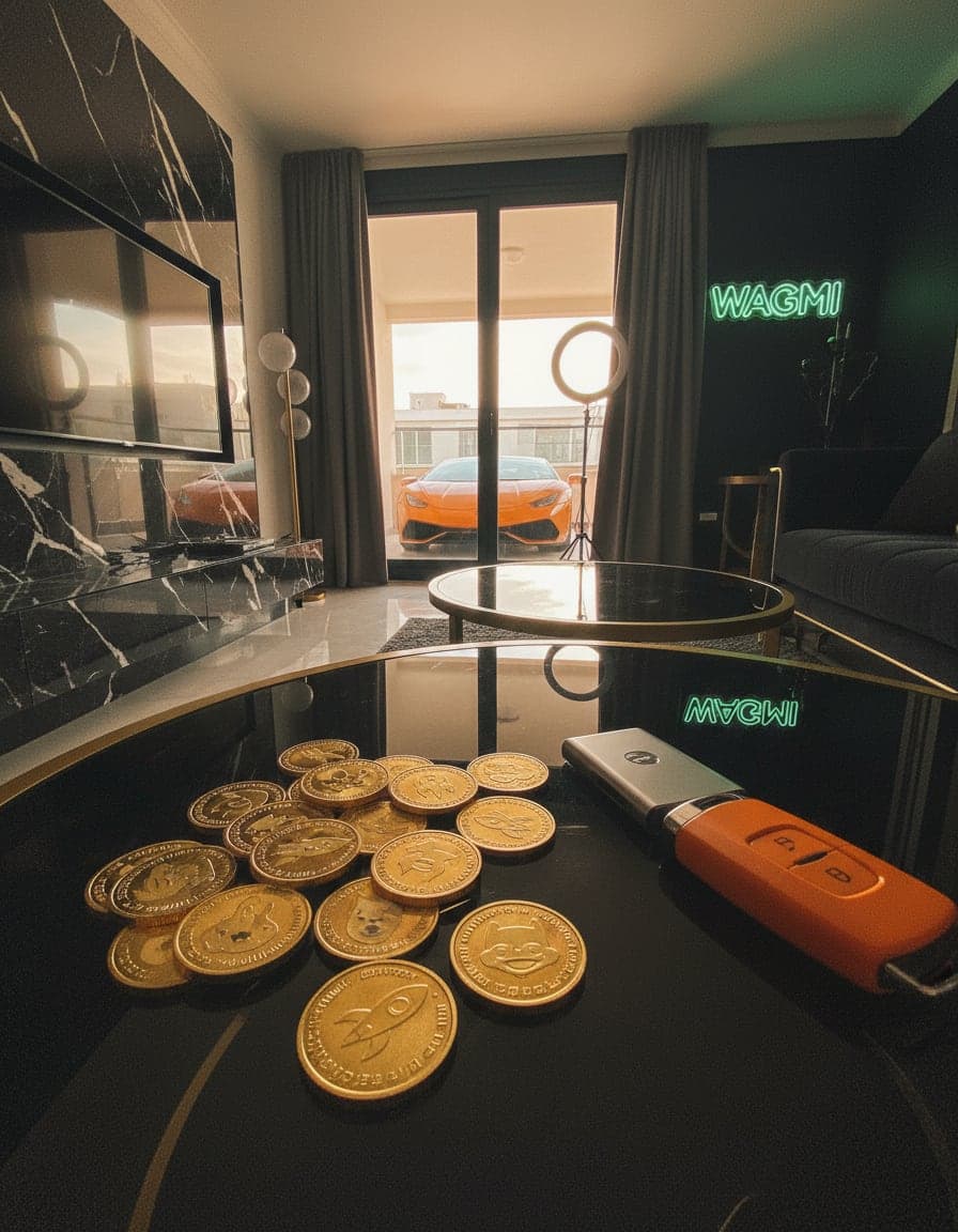 Close-up: pump.fun memecoins at Ansem Towers, Unit 1802.
