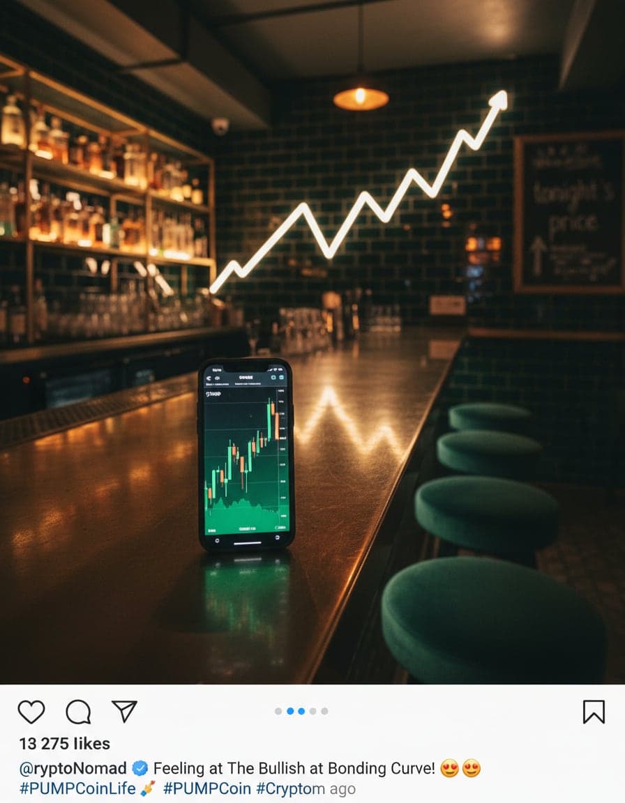 Phone screenshot of a crypto trading app showing the $PUMP price chart, candlesticks going up in green, no other readable text.