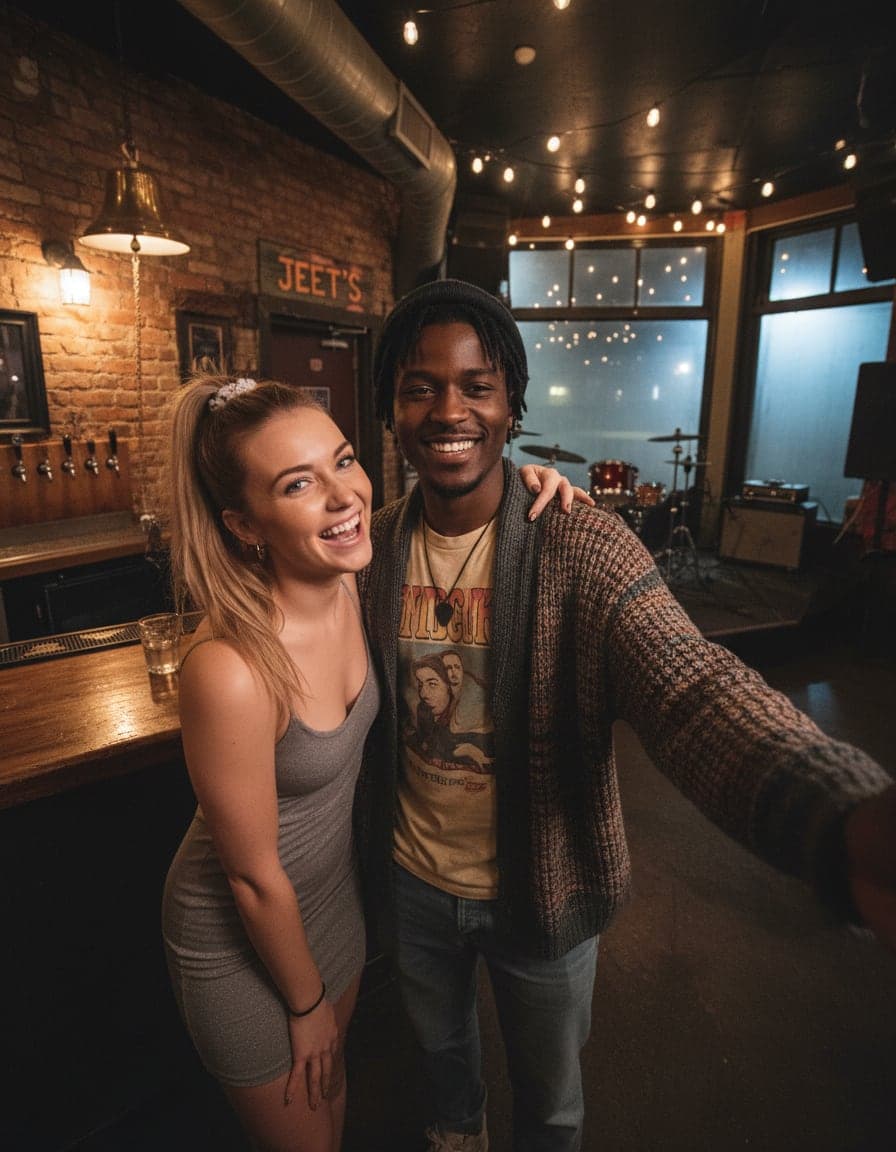 Kayla Price with Sam Okafor at Jeet's Bar.