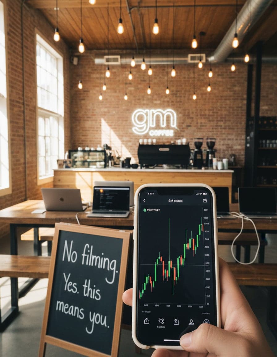 Phone screenshot of a crypto trading app showing the $SWITCHED price chart, candlesticks going up in green, no other readable text.