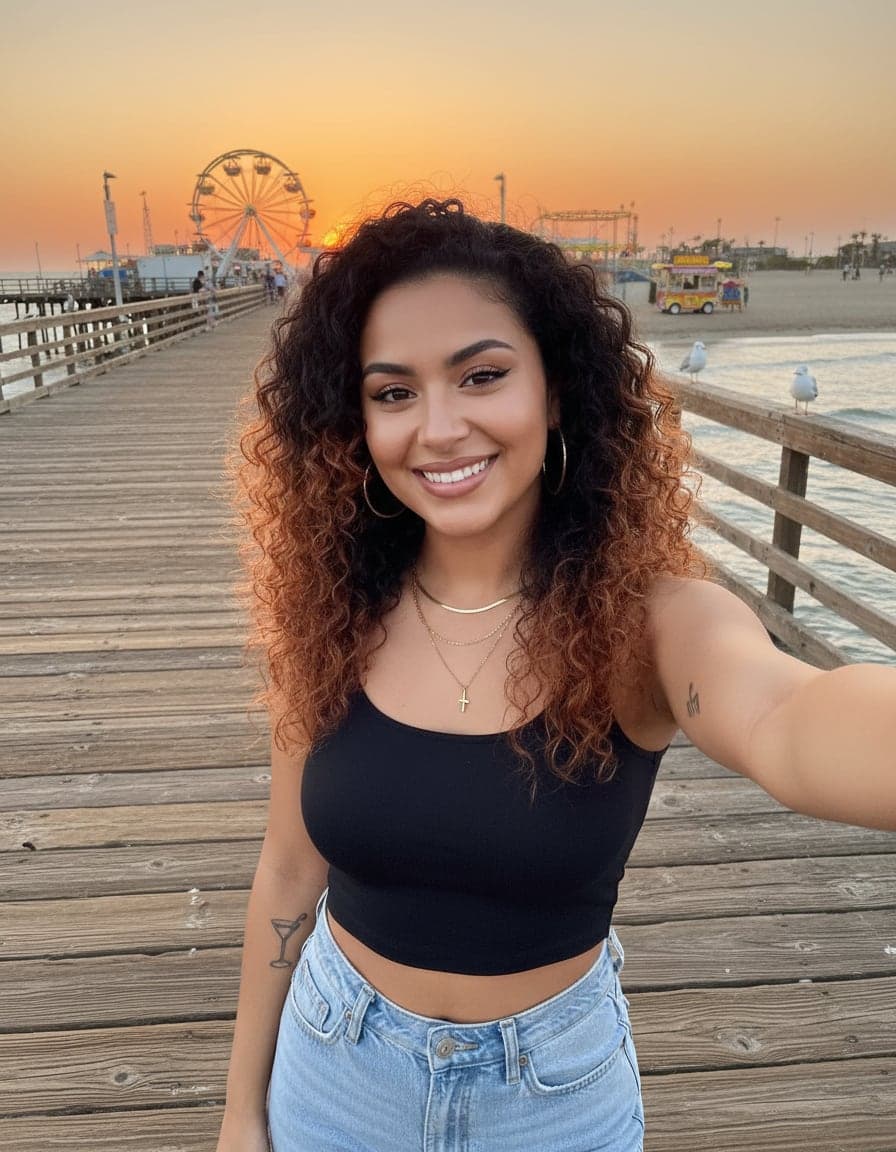 Selfie of Dani Reyes at Paper Hands Pier & Beach.