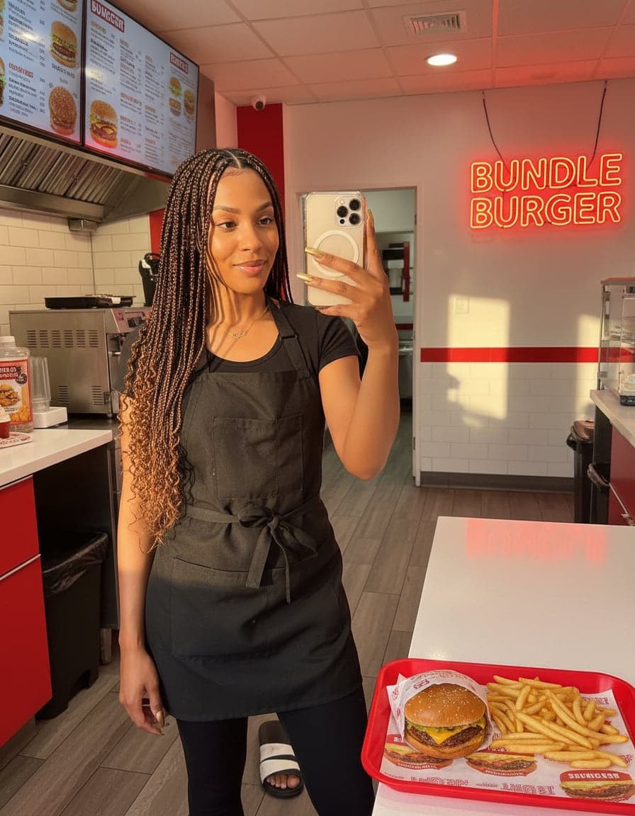 Selfie of Jasmine Brooks at Bundle Burger.