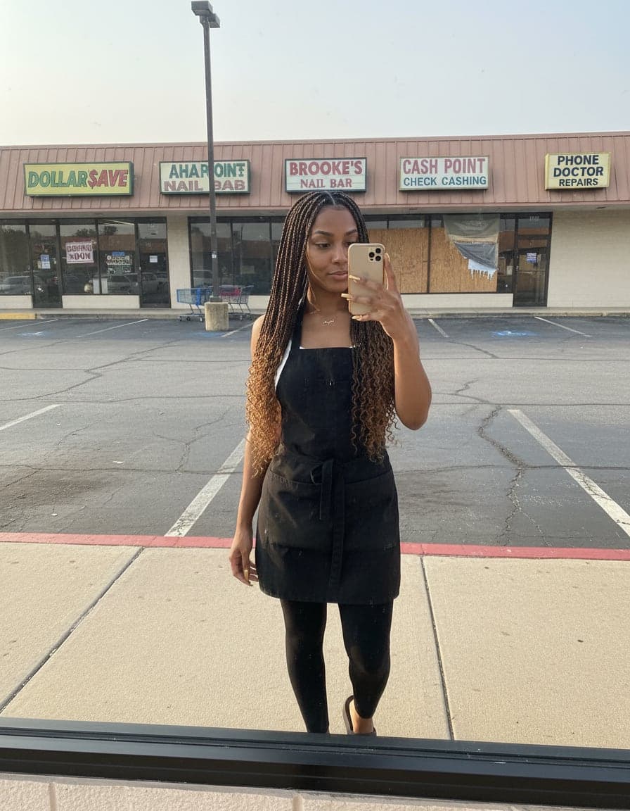 Mirror selfie of Jasmine Brooks at Floor Price Plaza.