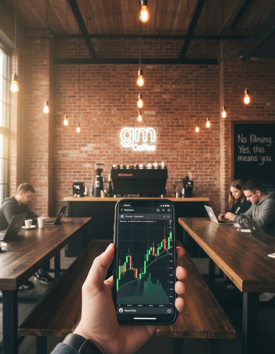 Phone screenshot of a crypto trading app showing the $open/acc price chart, candlesticks going up in green, no other readable text.